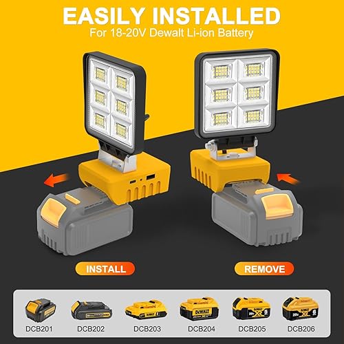 Miniatura 4 de T-SUN Luz de trabajo con batería, luz de inundación portátil recargable, luz de trabajo LED inalámbrica con agujero de trípode IP65, impermeable,