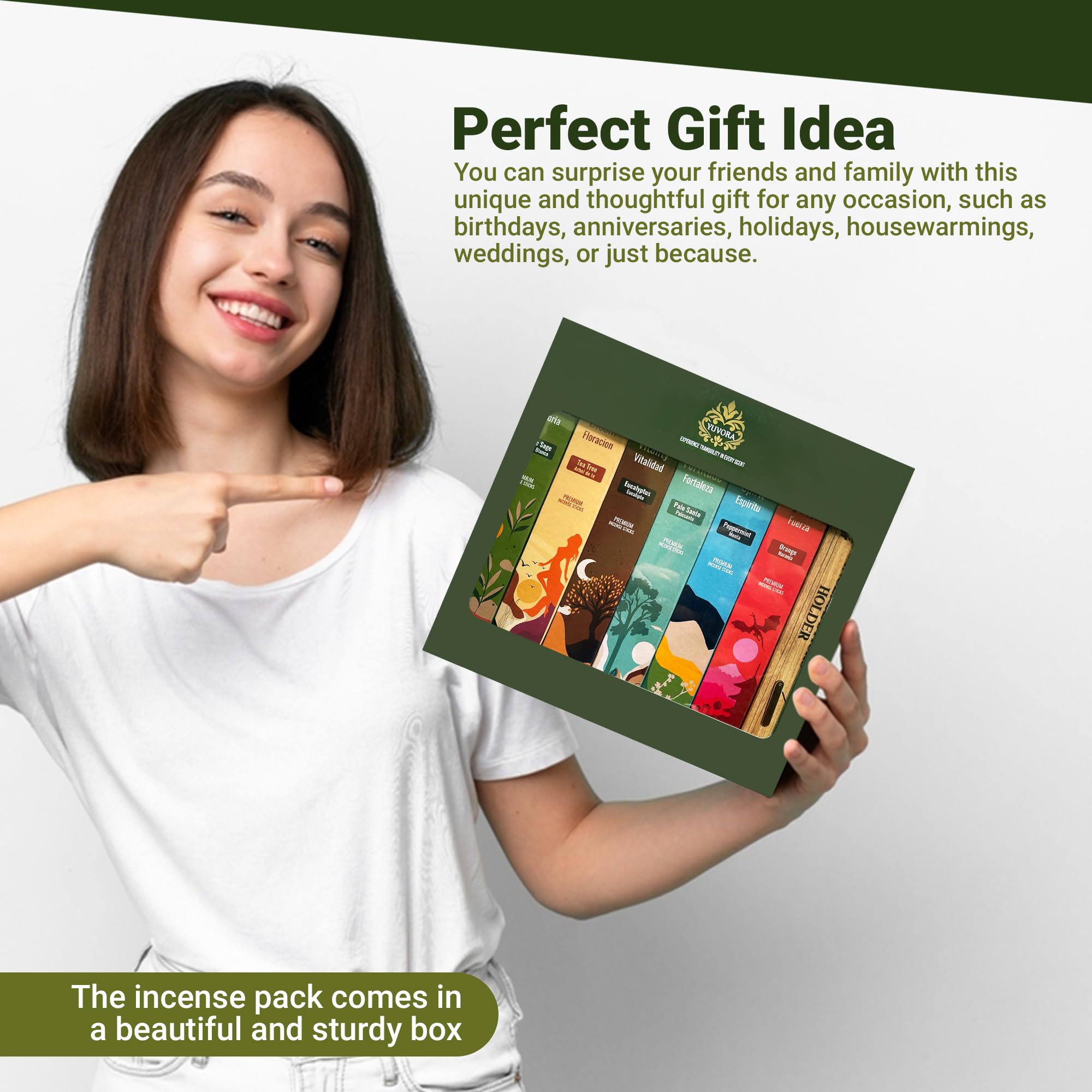 Juego de regalo de varillas de incienso aromáticas, 120 varillas de incienso hechas a mano con 6 aromas relajantes, perfectas para el hogar, meditación, yoga y relajación, incluye soporte