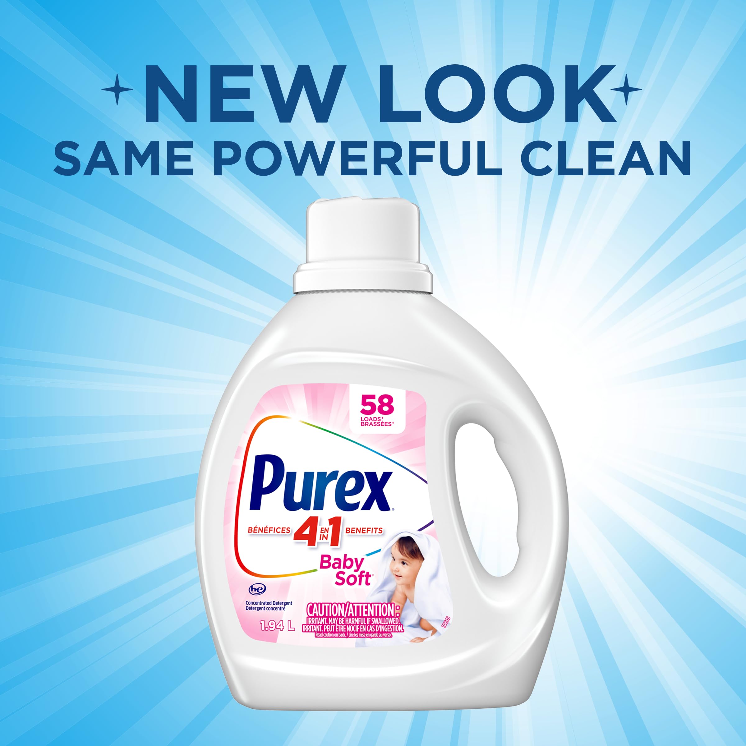 Purex Baby Soft, Concentrated Hypoallergenic Liquid Laundry Detergent for Babies, Free of Dyes, Pediatric Dermatologist Tested, Gentle on Skin, 1.94L, 58 Wash Loads, HE Compatible - 3