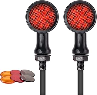 2pcs LED Red Motorcycle Turn Signal Lights Bullet Blinker Indicator,CNC Aluminum Front Rear Turn Signal Light Driving Tail Brake Light Black Replacement for Honda Harley Yamaha Suzuki Kawasaki