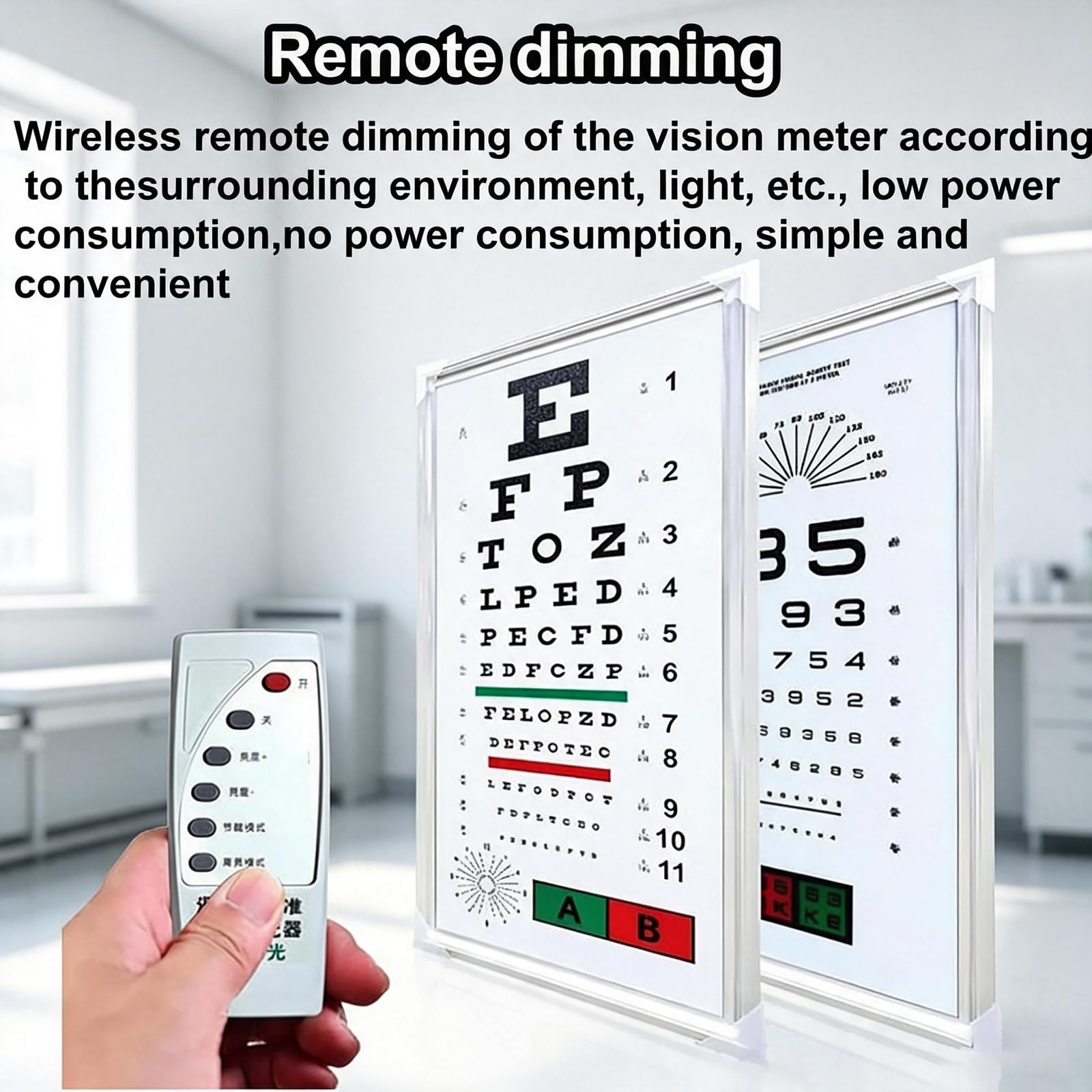 Tabella per La Misurazione Dellacuità Visiva A LED da 30 * 60 Cm, con Telecomando, Stampa UV Ad Alta Definizione, Misurazione della Distanza 2,5/5 M, per Scuole E Ospedali. B