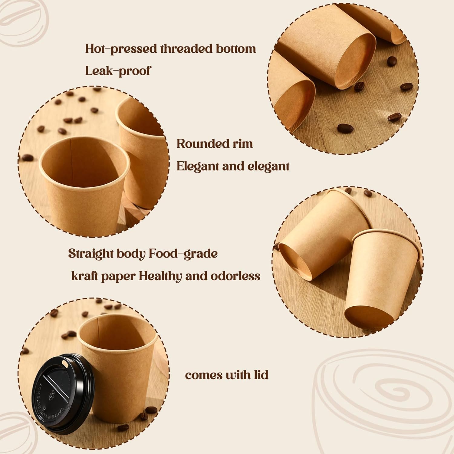 100 Sets 8 oz Disposable Espresso Cup with Lids Mini Coffee Kraft Paper Shots Cups for a Shot, Espresso, Tea, Hot Chocolate and Cold Beverages for Travel Office