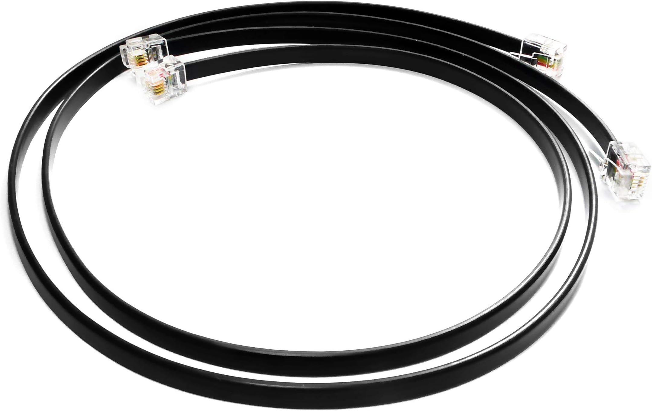 RetailAndBulk (2 Pack) 2 Foot Telephone Cord, Professional Grade Made in USA, 6P4C Male RJ11 Plugs with 50 Micron Gold Contacts, Pure Copper Wire Phone Line Cable (24 inches, Black)
