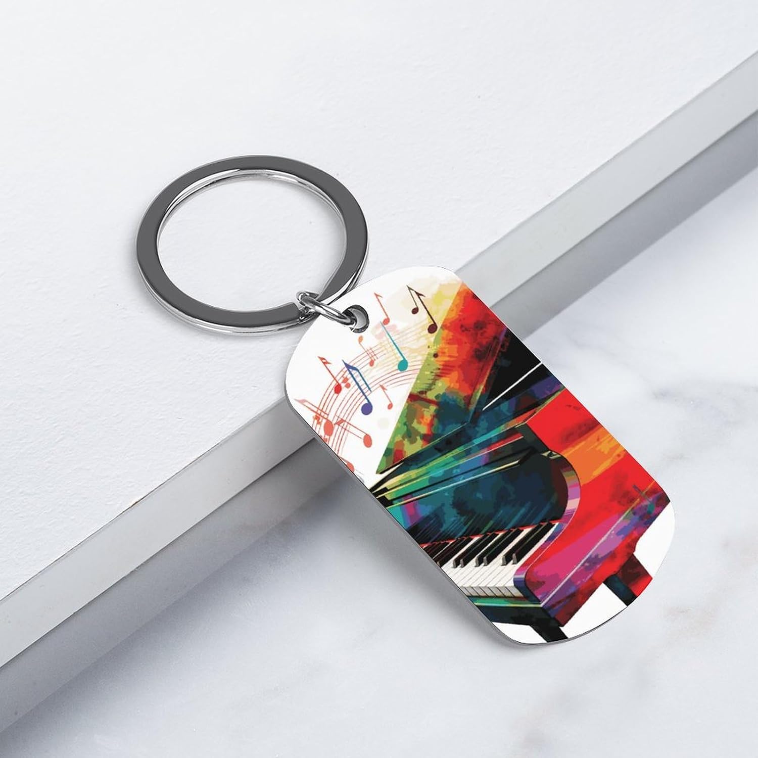 Colorful Piano Keyboard Music Stainless Steel Cards Keychains Double Side Personalized Keychain with Picture Keychain Clip Key Ring Small Carabiner Keychain Gifts for Men Women image 3