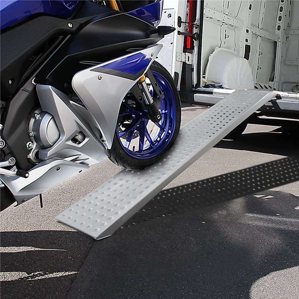 LZQ 2 rampas de acceso de acero galvanizado, 400 kg, 135 x 23 x 4,5 cm, superficie plateada, antideslizante, riel de carga, rampa de remolque para motocicleta, ATV quad, coche