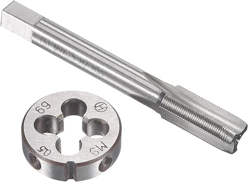 uxcell M9 x 0.020 in Juego de llaves métricas y troqueles, rosca de máquina con troquel de roscado redondo, kit de grifo y troquelado para