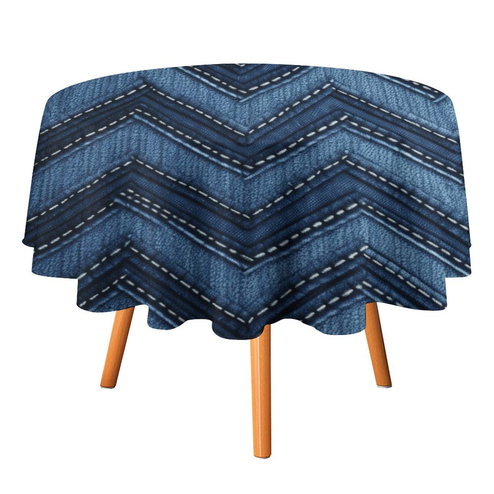 Fekiloot Style Gradient Blue Denim Round Tablecloth - Heavy Duty And Washable,Polyester Decorative Fabric Table Cover,Tablecloths For Kitchen Dining, Wedding, Birthday Party50x50in