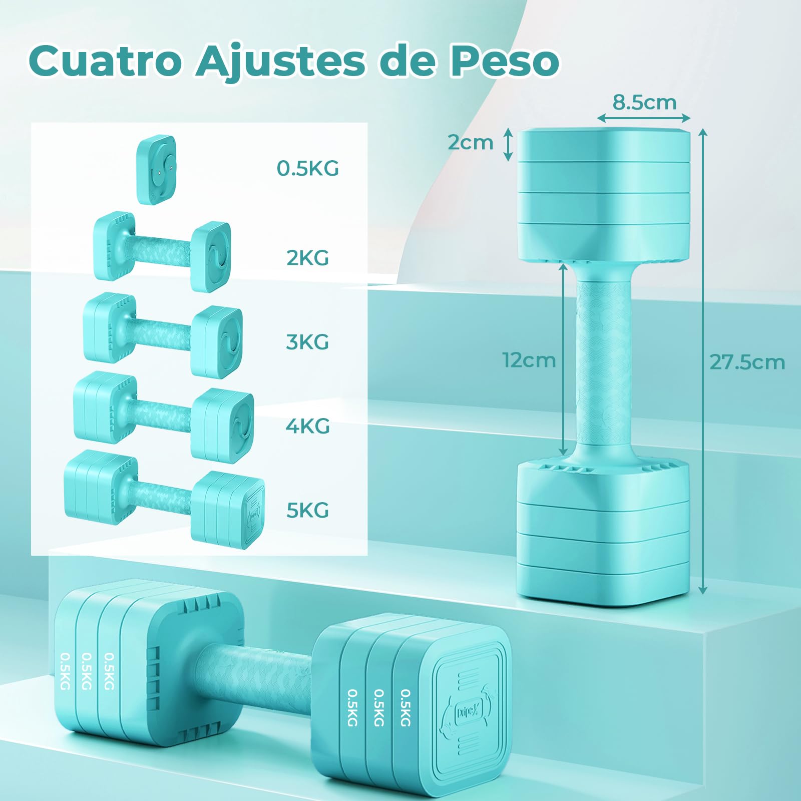 Dripex Mancuernas Ajustables de 2,5 kg/5 kg/7,5 kg/10 kg, Juego de Pesas con Mango Antideslizante para Mujeres Hombres Pesas Ajustables para Fitness Gimnasio en Casa