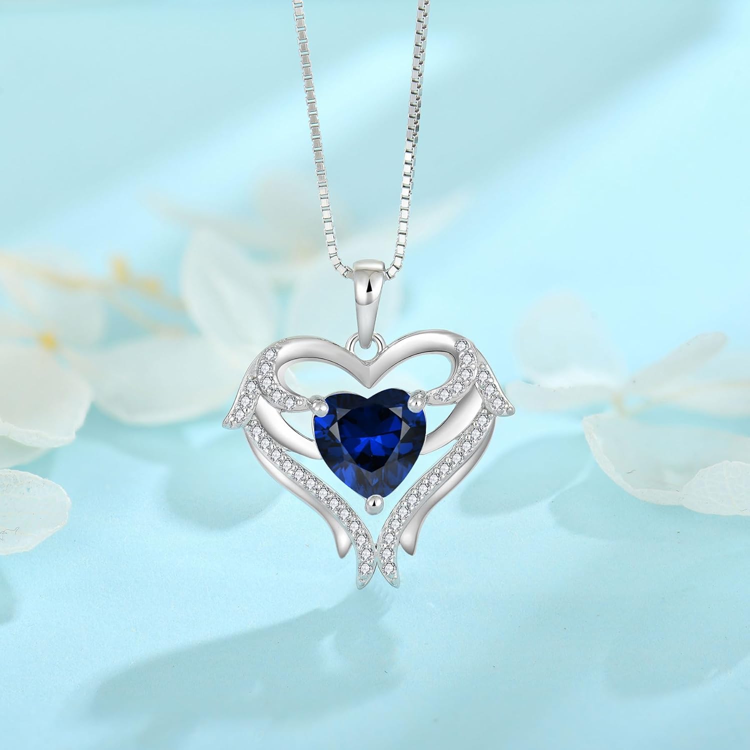 FJ Heart Angel Wings Pendant Necklace 925 Sterling Silver Birthstone Jewelry Gifts for Women - Image 3