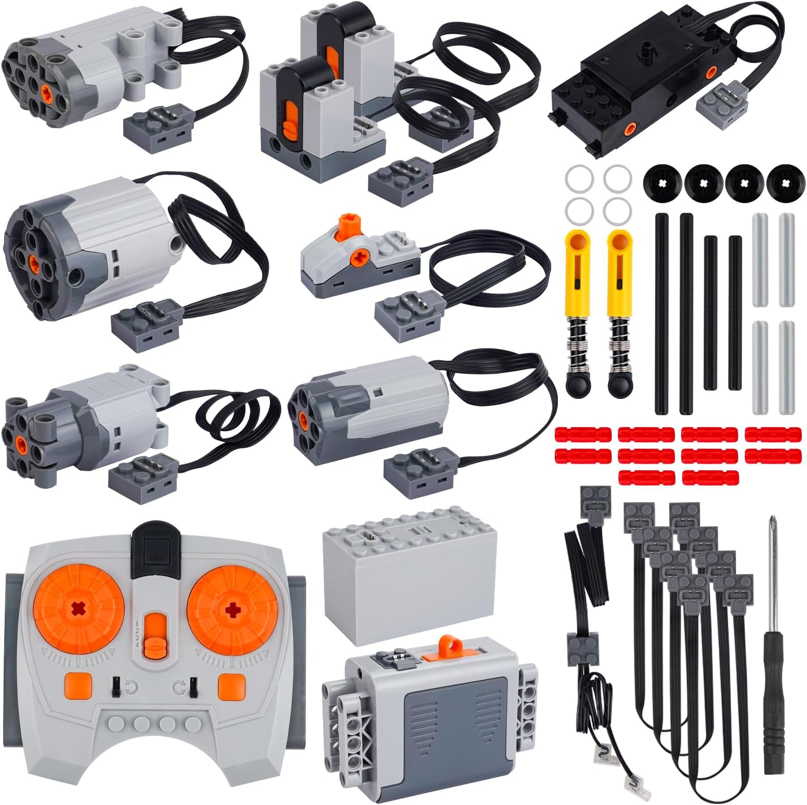 40pcs Power Function Motor Set - Unleash Your Creativity with M, L, XL, and Servo Motors, Train Motor, Remote Control, Battery Boxes, Receivers, Light Cable, Switch, Extension Wires