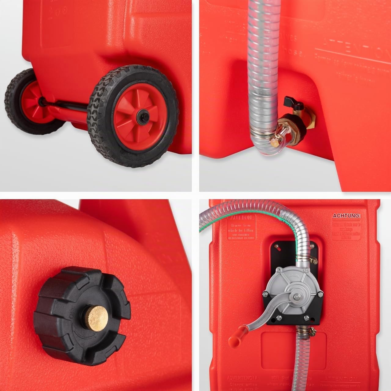 WALTER Kraftstofftrolley 53L, Benzinkanister aus HDPE mit Rädern | Handpumpe, Mobiler, 3 m Schlauch, 8L/min, für Diesel & Benzin, ideal für Boote & Offroad