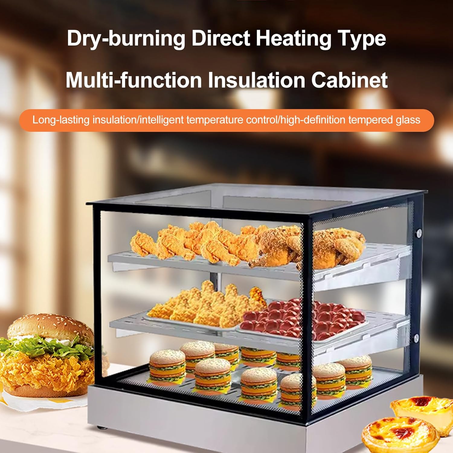 Hot Food Display Counter, Stainless Steel Hot Counter Heated Display Case, Long Lasting Heat Preservation