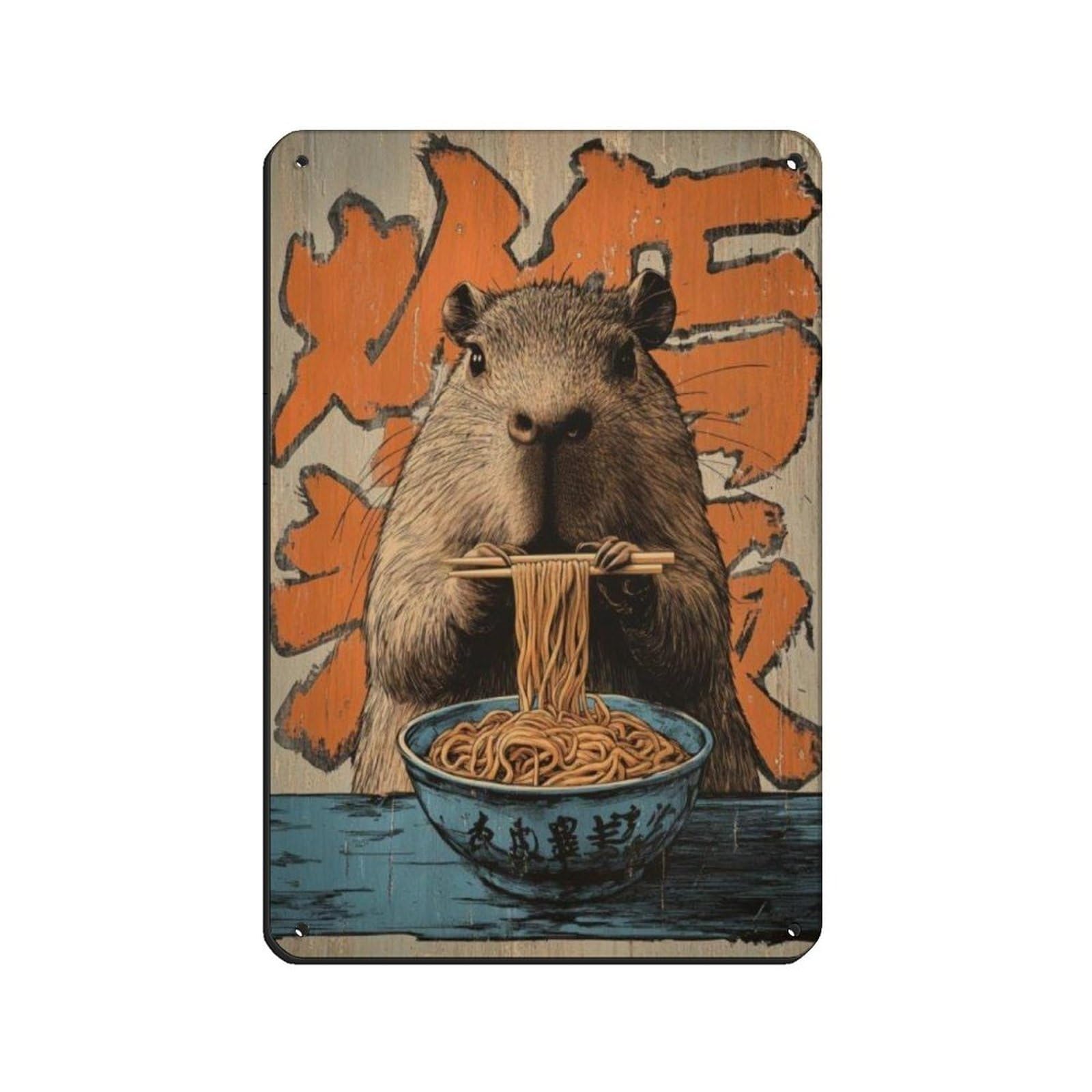 Cute Capybara Ramen Poster, Retro Poster Metal Tin Sign Chic Art Retro Iron Painting Bar People Cave Cafe Family Garage Poster Wall Decoration 8x12inch(20x30cm)