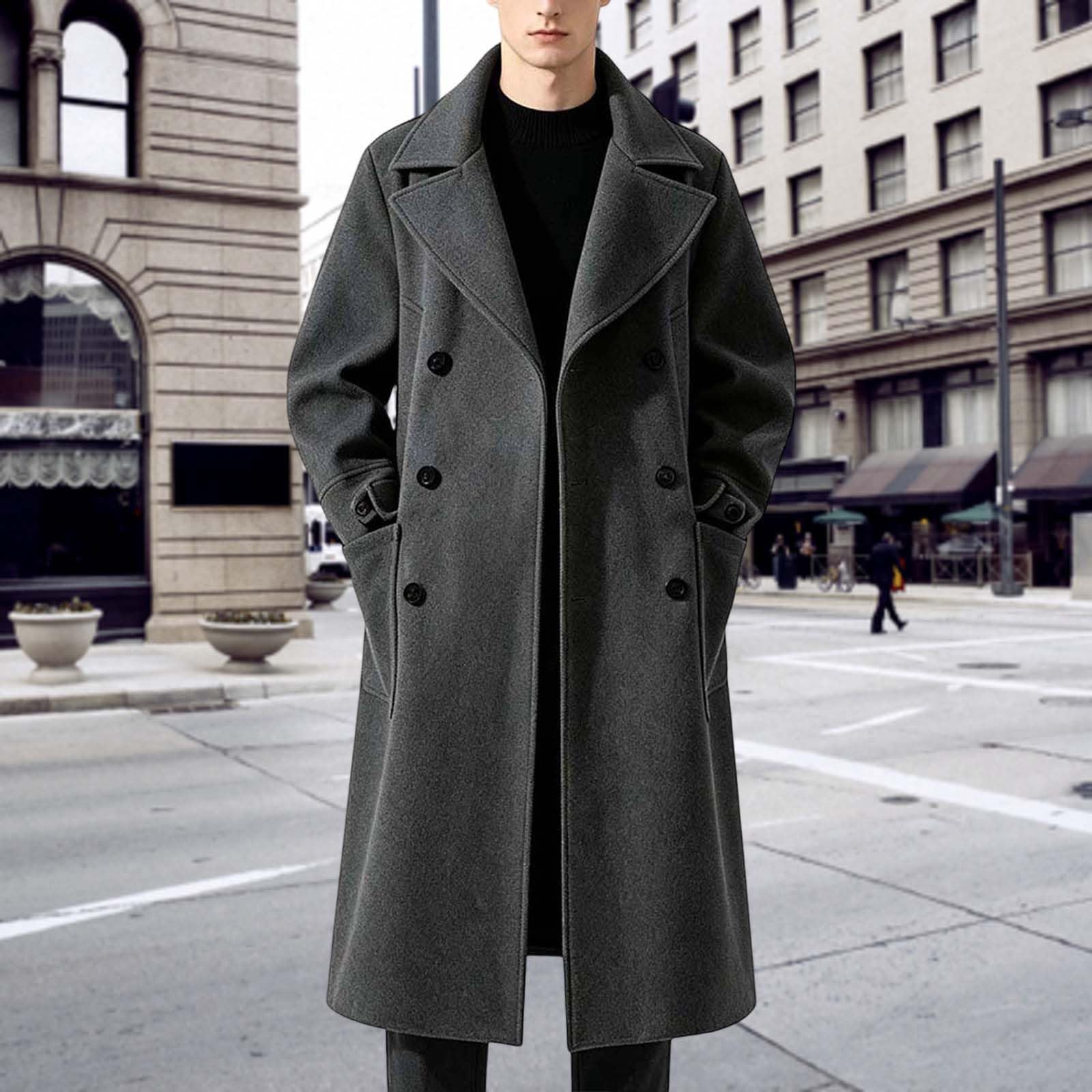 Générique Cappotto Uomo Inverno Caldo Lungo Piumino Parka Trench Caban | Giacca a bottone con risvolto lungo giacca a maniche lunghe cardigan Blazer cappotto elegante tinta unita