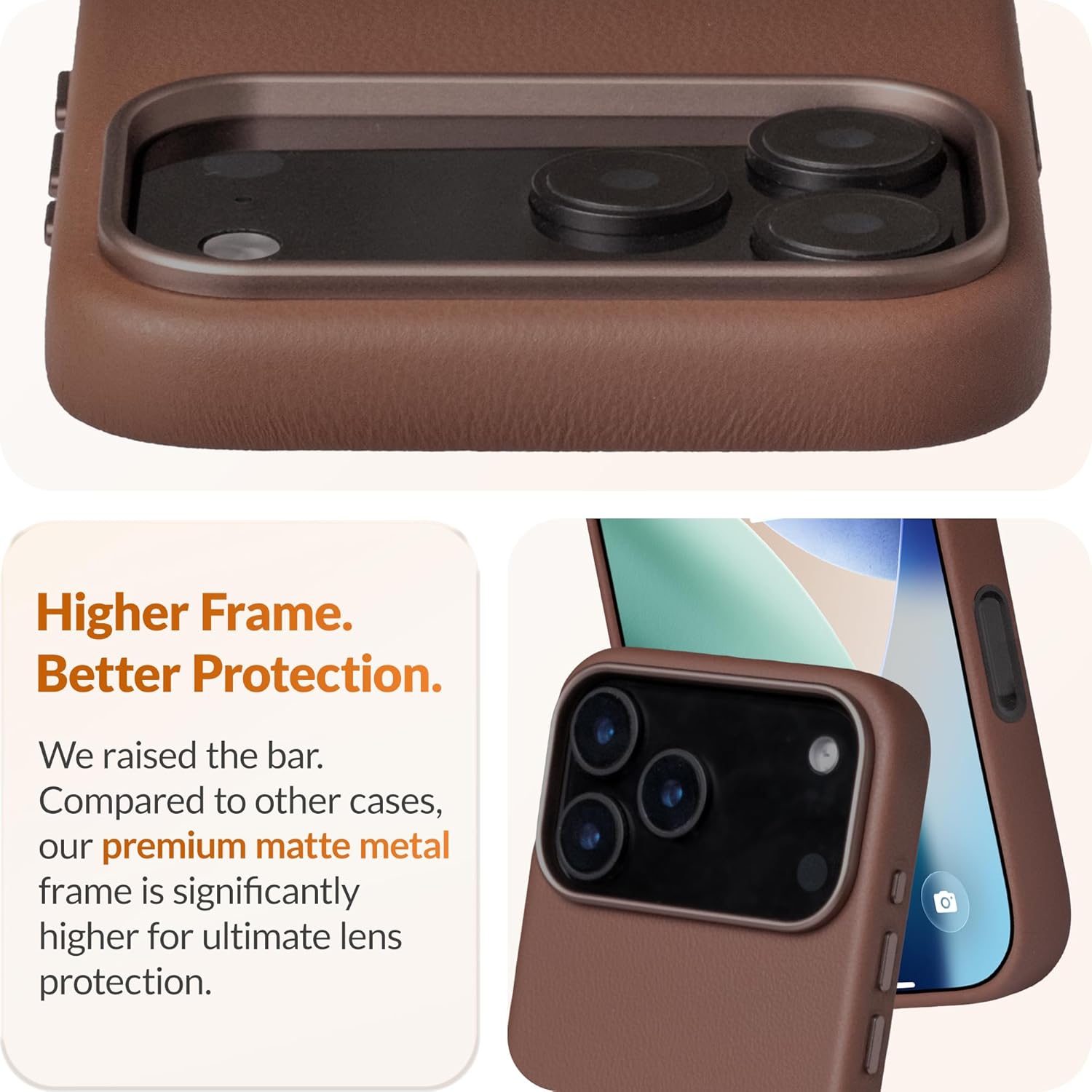 LONLI Classic | Gold-Rated Leather - European Genuine Vele Leather Case for iPhone 17 Pro - [Built-in Camera Control and Compatible with Magsafe] - Dark Saddle - Image 4