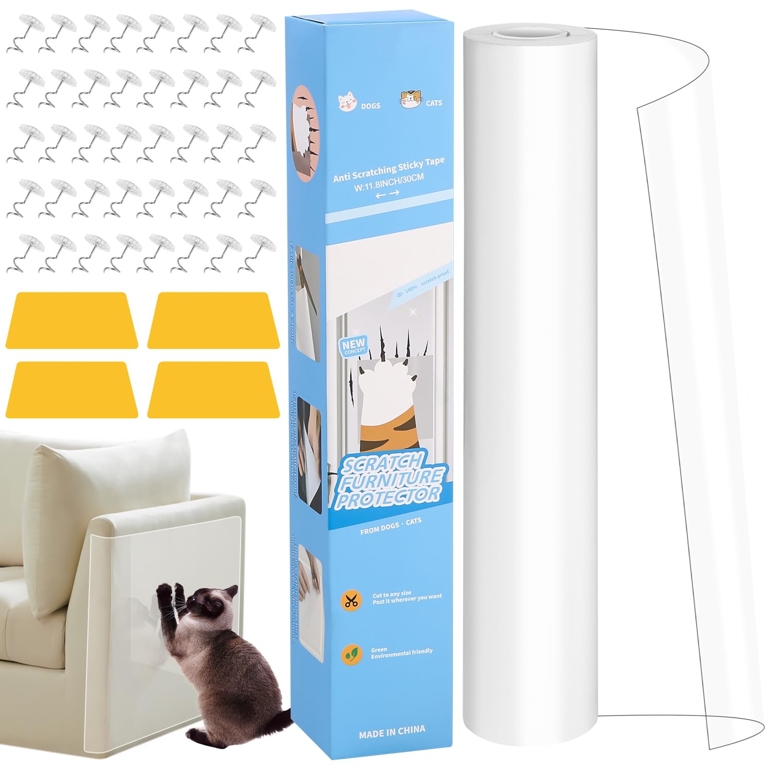 Zaxiva Protezione divano graffi gatto, pellicola autoadesiva 6m x 30cm, trasparente antigraffio per mobili, porte e pareti, copri divano antigraffio per gatto, proteggi divano gatti graffi