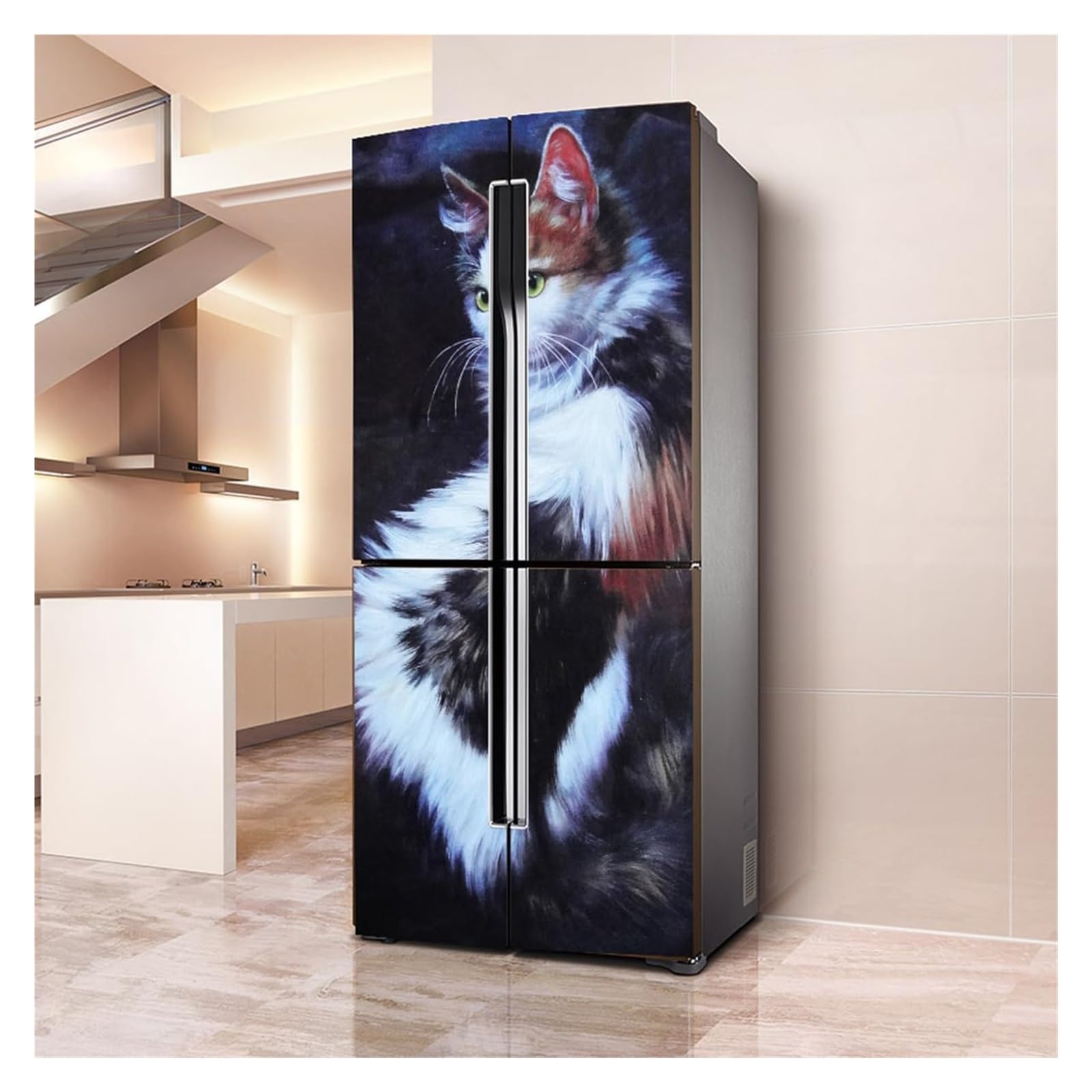 GDHKDDFL Minimalist, luxury-inspired fridge decals, Freezer Skins Wall Stickers for Kitchen Decal, Kawaii Beautiful Cute cat(L: 100x180 cm)