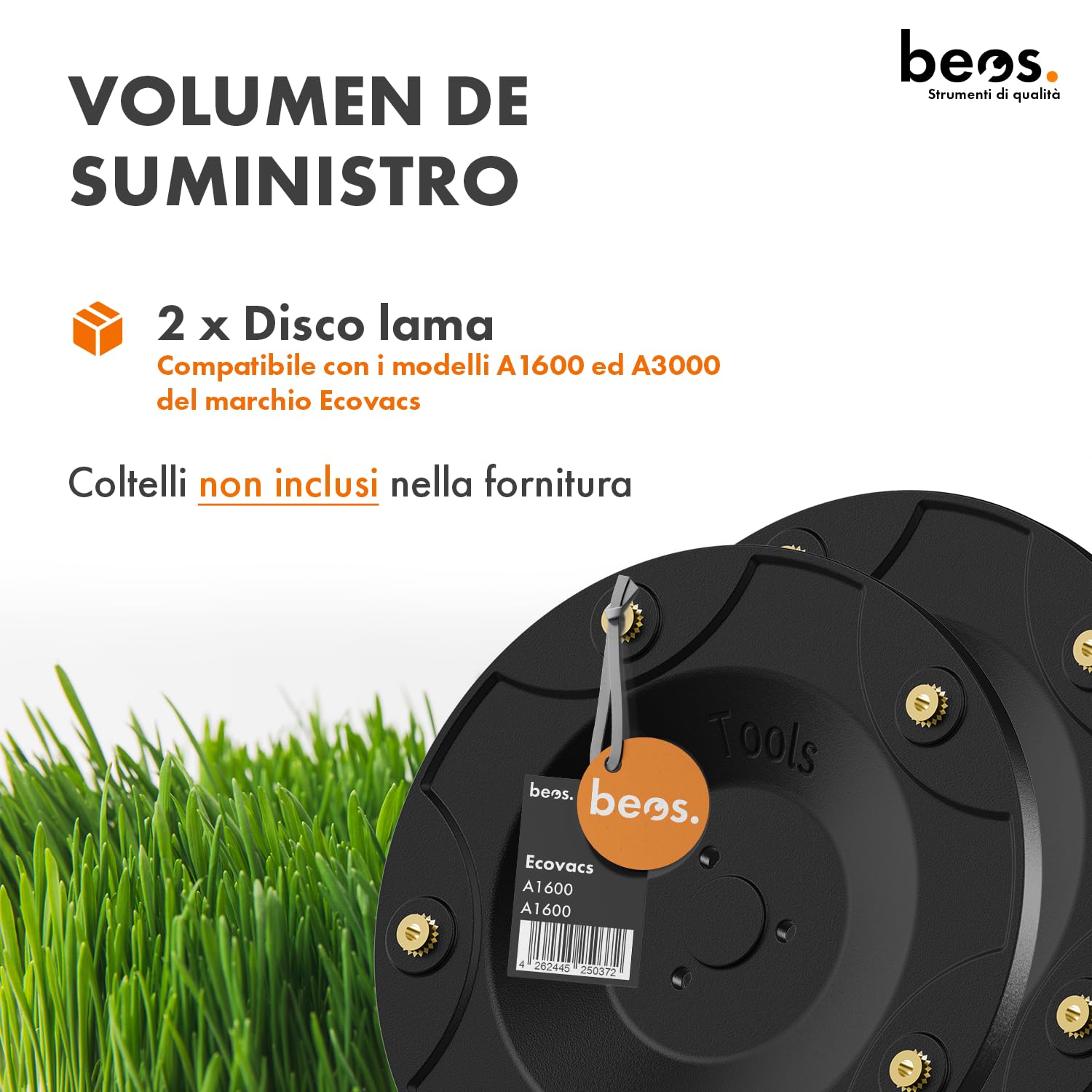 BEOS Premium Robot tondeuse Tuning – 2x disques de coupe pour 6x lames - Pour Ecovacs GOAT A1600 & A3000 - Disques de coupe renforcés de fibre de verre - Ø 140 mm