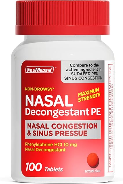 ValuMeds Nasal Decongestant PE Non-Drowsy for Adults | Maximum Strength