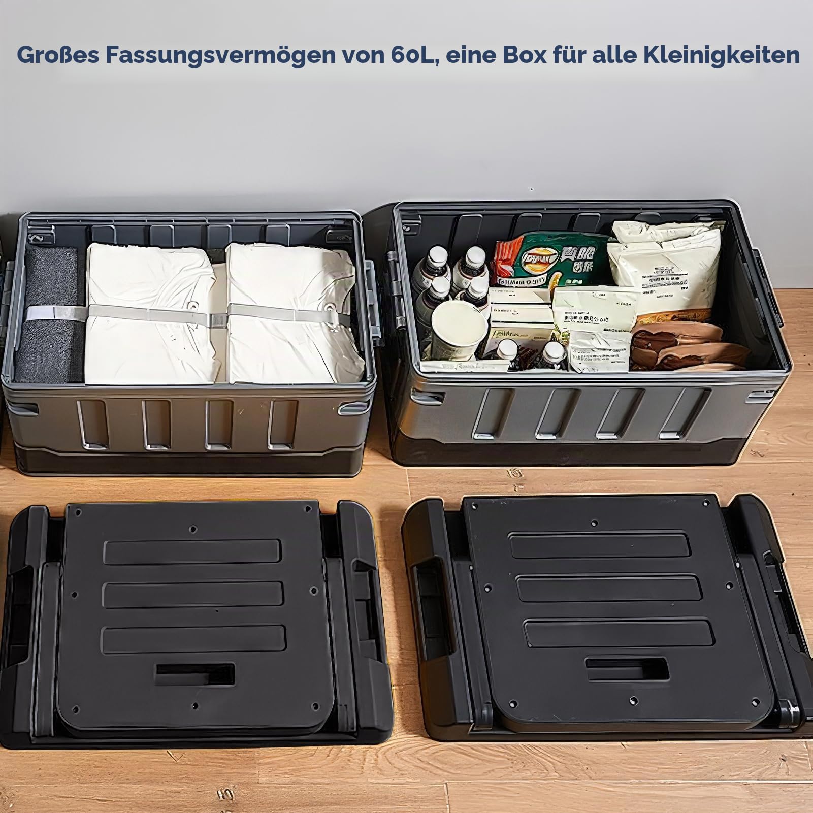 2-in-1 Zusammenklappbare 60-Liter-Auto-Aufbewahrungsbox, Einstellungsstuhl