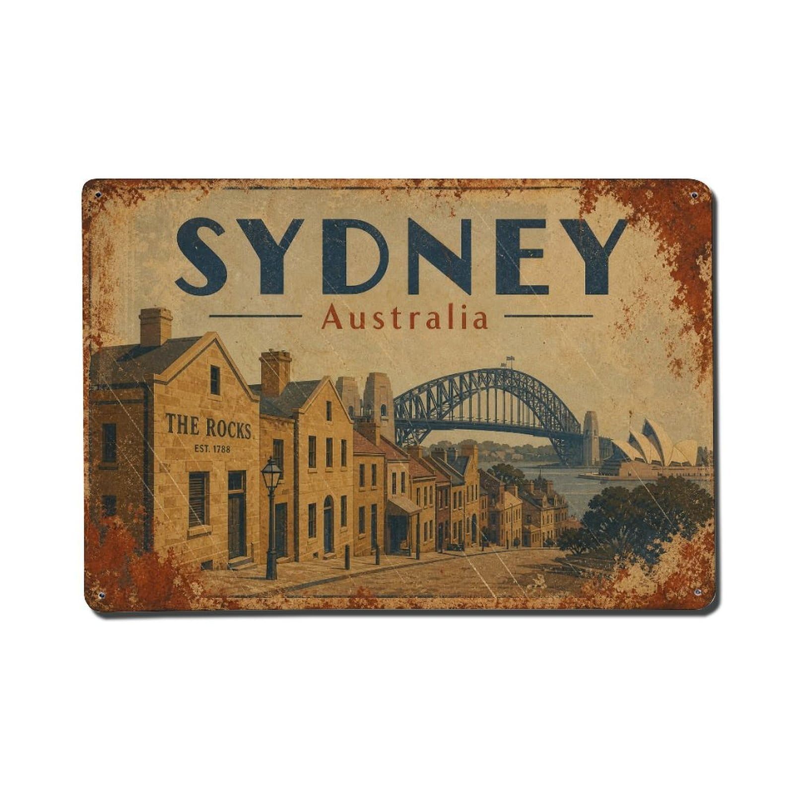 Sydney Australia Coastal Historic Harbor Island Travel Metal Tin Sign