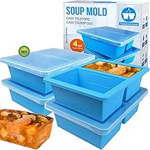 Walfos Silicone Soup Freezer Containers with Lid, Extra-Large 1-Cup Soup Freezer Tray for Soup, Silicone Soup Freezing Tray for Storing and Freezing Soup, Sauce, Broth & Ice, 4 Pieces