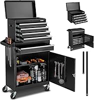 VEVOR 2-in-1 Rolling Tool Chest: 5-Drawer Detachable Toolbox Cabinet with Lock Bar, EVA Liner, Casters & Tool Rack for Garage Workshop Storage