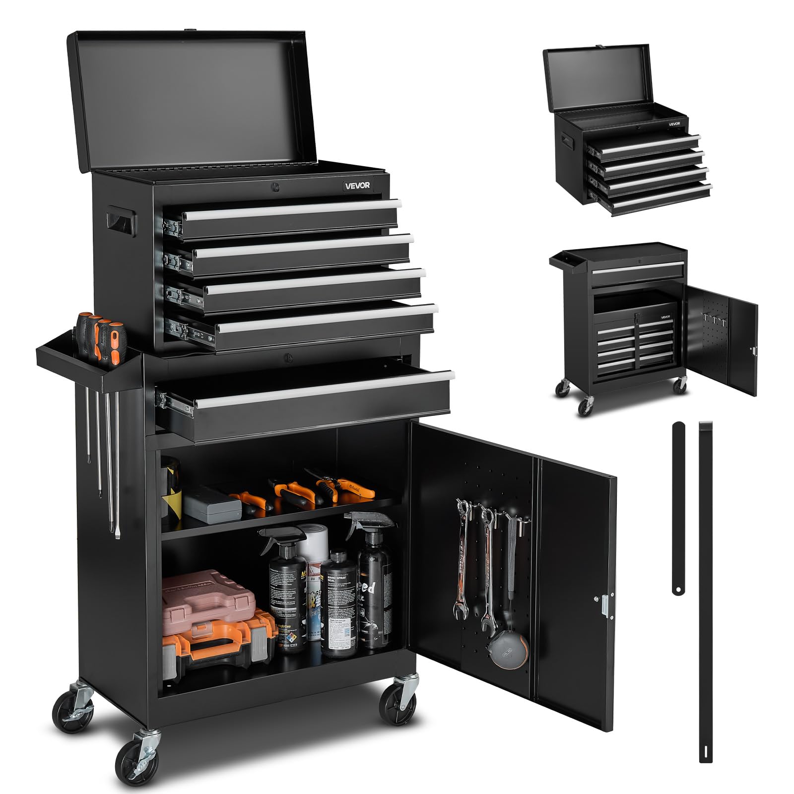 VEVOR Werkstattwagen 2-in-1-Design + 5 Schubladen & abnehmbarer Metall-Werkzeugkasten