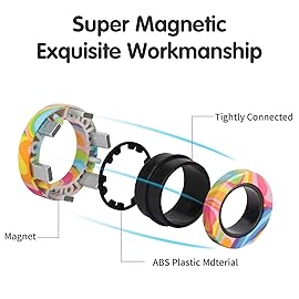 (6PCS) Magnetic Rings Fidget Toy Set, Idea ADHD Fidget Toys, Adult Fidget Magnets Spinner Rings for Anxiety Relief Therapy, Fidget Pack Great Gift for Adults Teens Kids