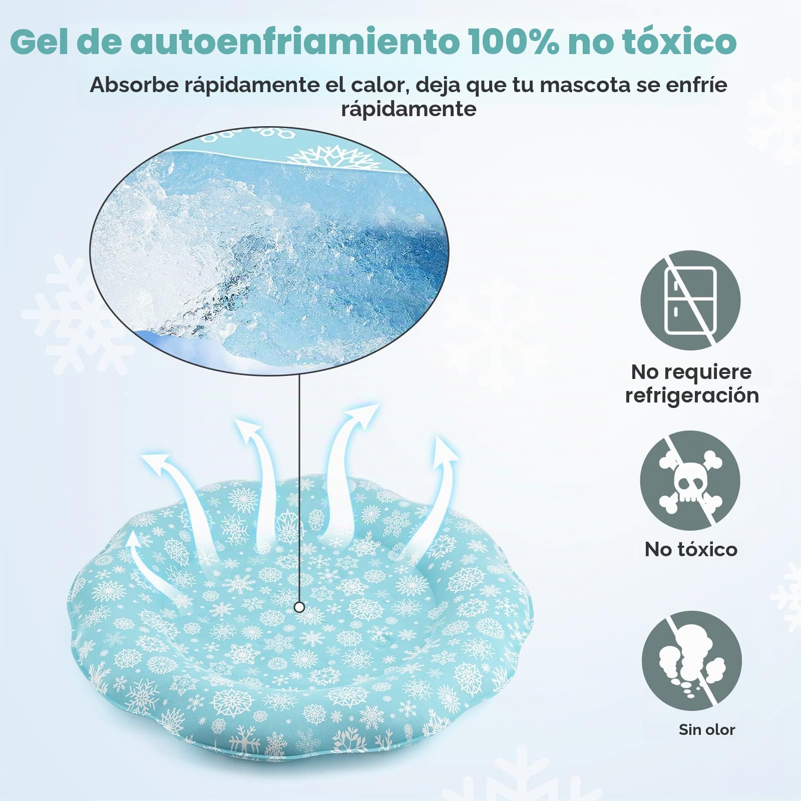 PETTOM - Alfombrilla refrescante de Gel para Perros y Gatos, Ideal para Perros pequeños y Gatos en Verano (Copo de Nieve con Almohada, Diámetro 57cm)