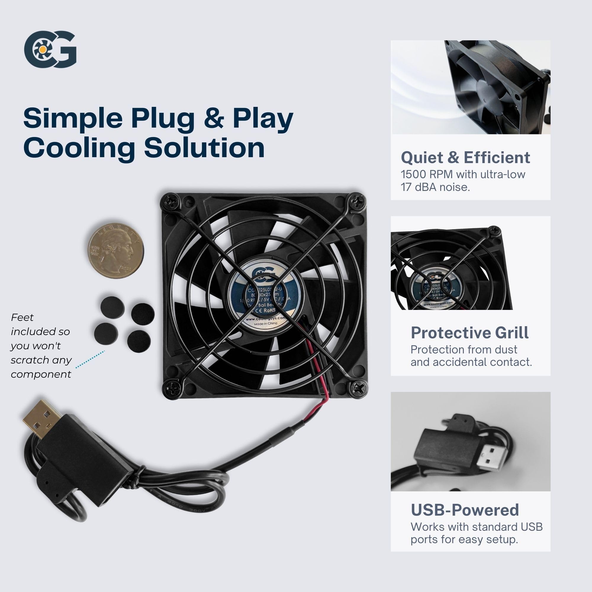 Coolerguys Ventilador USB único para Playstation, Xbox, receptores, Roku (80 mm)