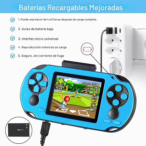 Vista 4 de Juego de mano de 16 bits para niños y adultos, pantalla grande de 3.0 pulgadas precargada 230 HD videojuegos clásicos retro con batería recargable