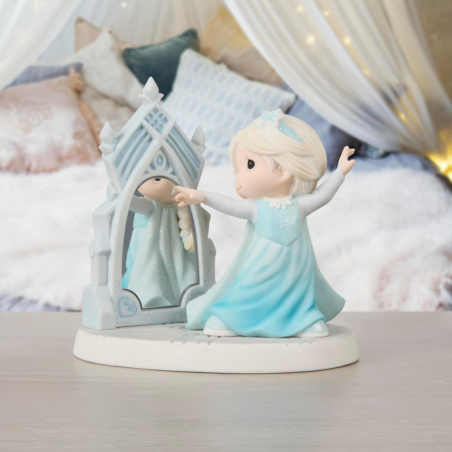 Precious Moments 252015 Disney Frozen Let Your Love Shine Through Elsa Bisque Porcelain Mirror Figurine, Princess Elsa Figurine with Glass Mirror, Disney Showcase Collectible