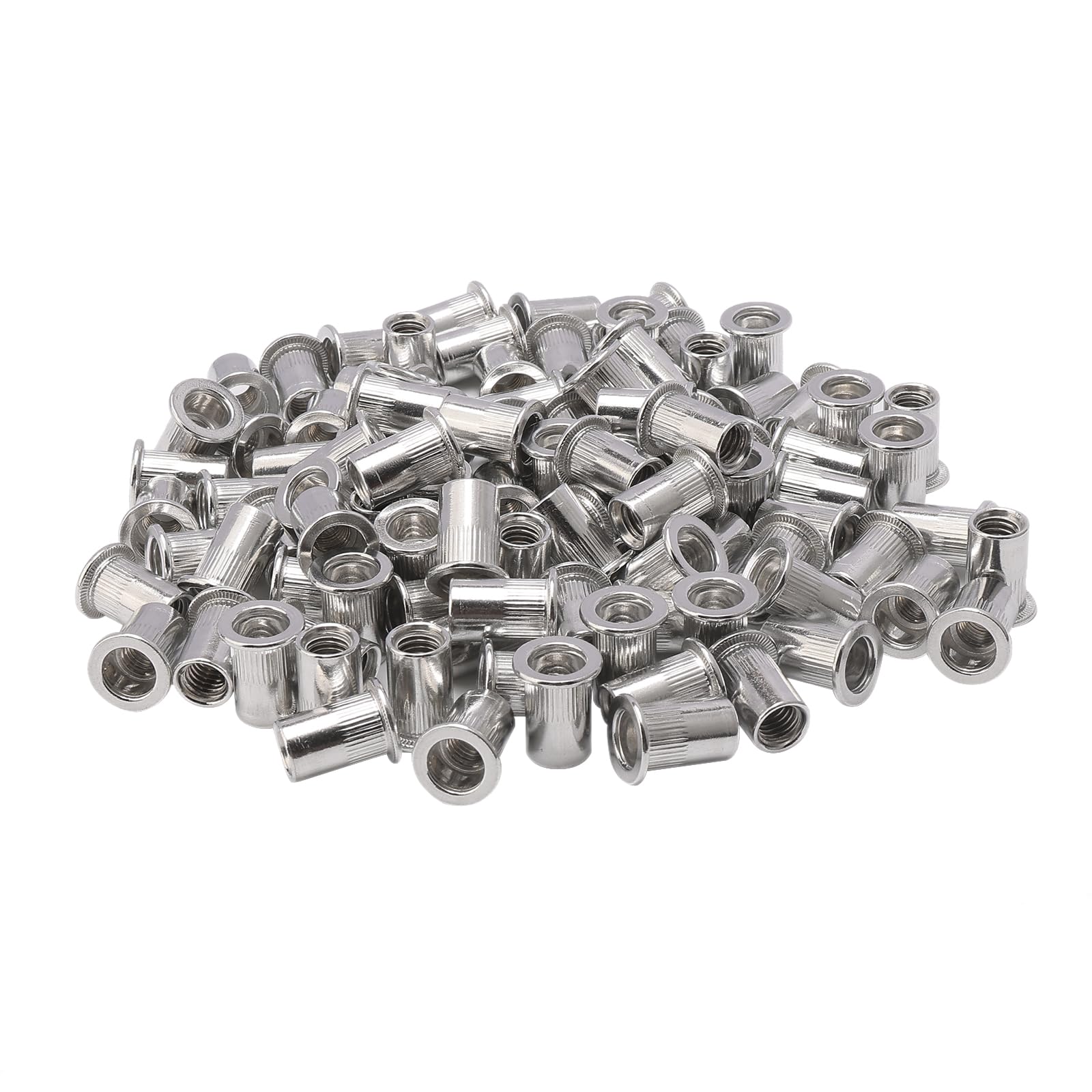 Unxuey 100PCS M8 Aluminium Alloy Rivet Nuts Knurled Flat Head Rivnuts Threaded Insert Rivet Nut, Silver