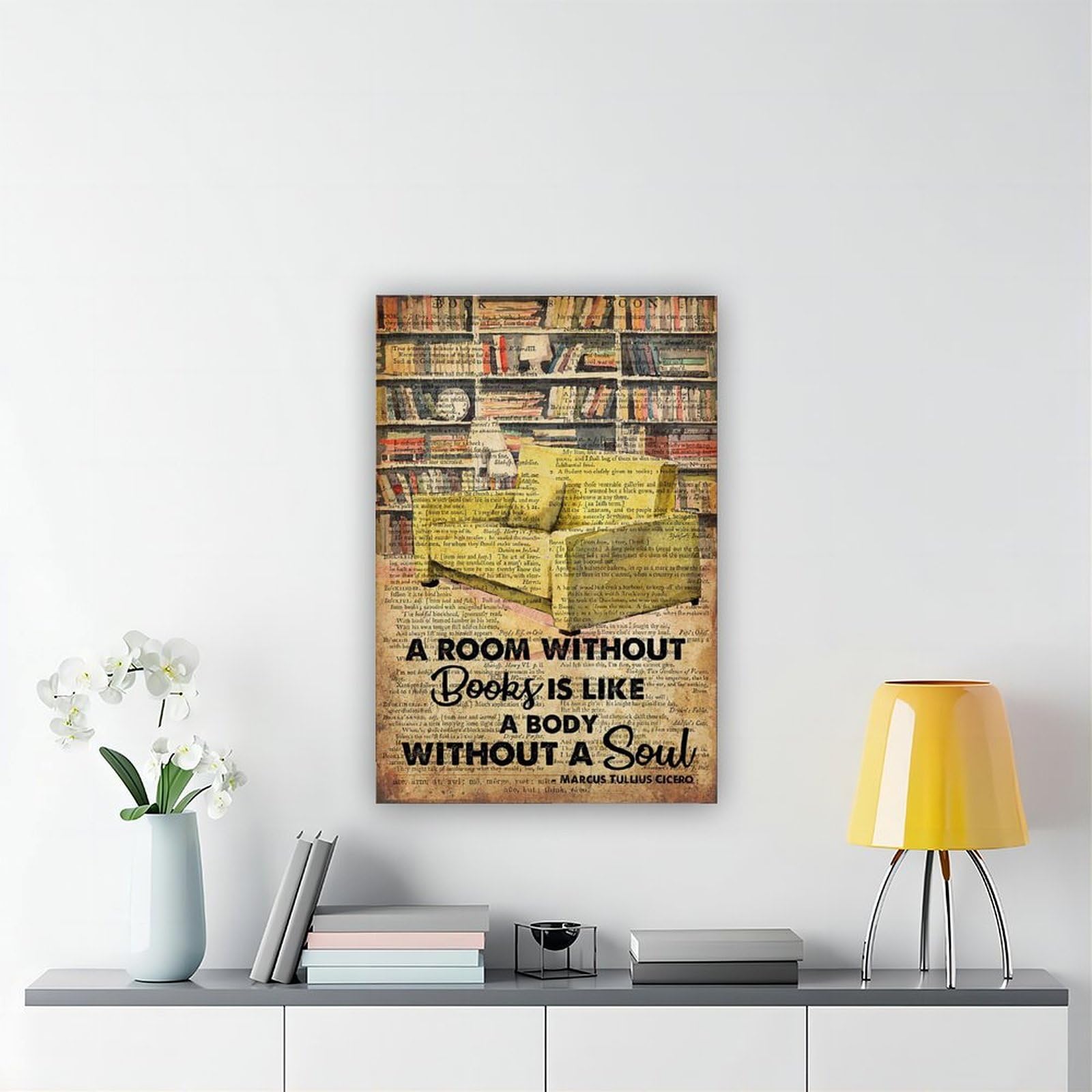 NEOHI Plakat retro pokój bez książek jest jak ciało bez duszy Marek Tuluus Cyceron, płótno sztuka ścienna plakaty i wydruki do pokoju, estetyczna sypialnia, biuro, dekoracja, 50 x 75 cm
