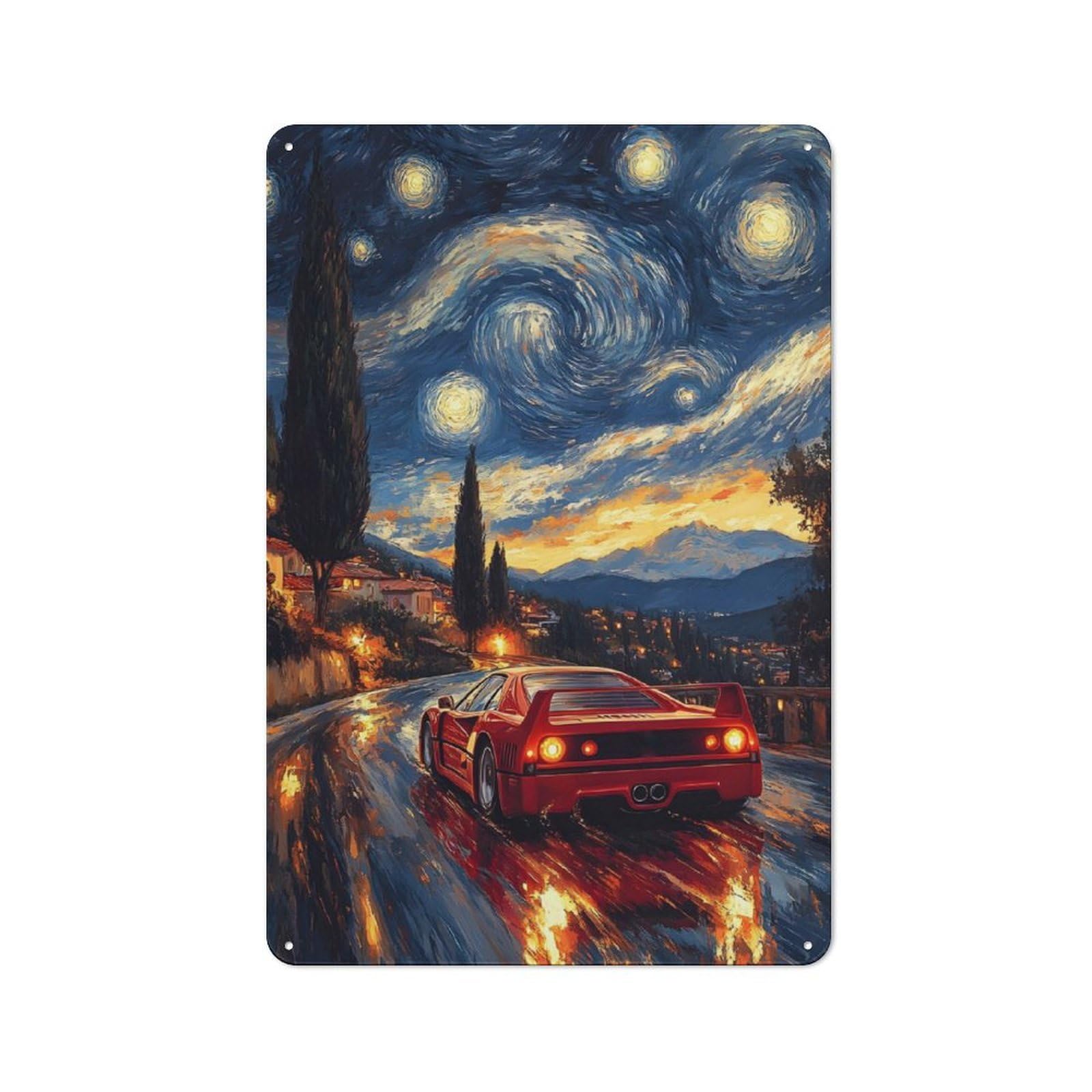 Junmoney Starry Night F40 Rustic Tin Wall Plaque 30X20cm For Home Office Or Studio, For Garage, Workshop And Man Cave Decoration