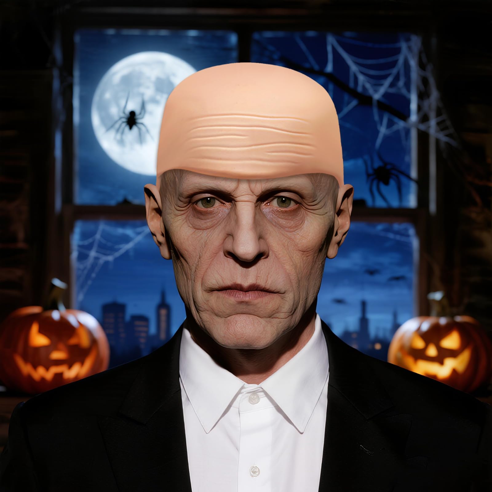 Zestaw czapek łysiących dla dorosłych i dzieci – 7 sztuk sztucznej brody + lateksowe łysienie + okulary przeciwsłoneczne – przebranie na Halloween, Cosplay, kostium Pitbulla, Pitbull, Pitbull, Pan
