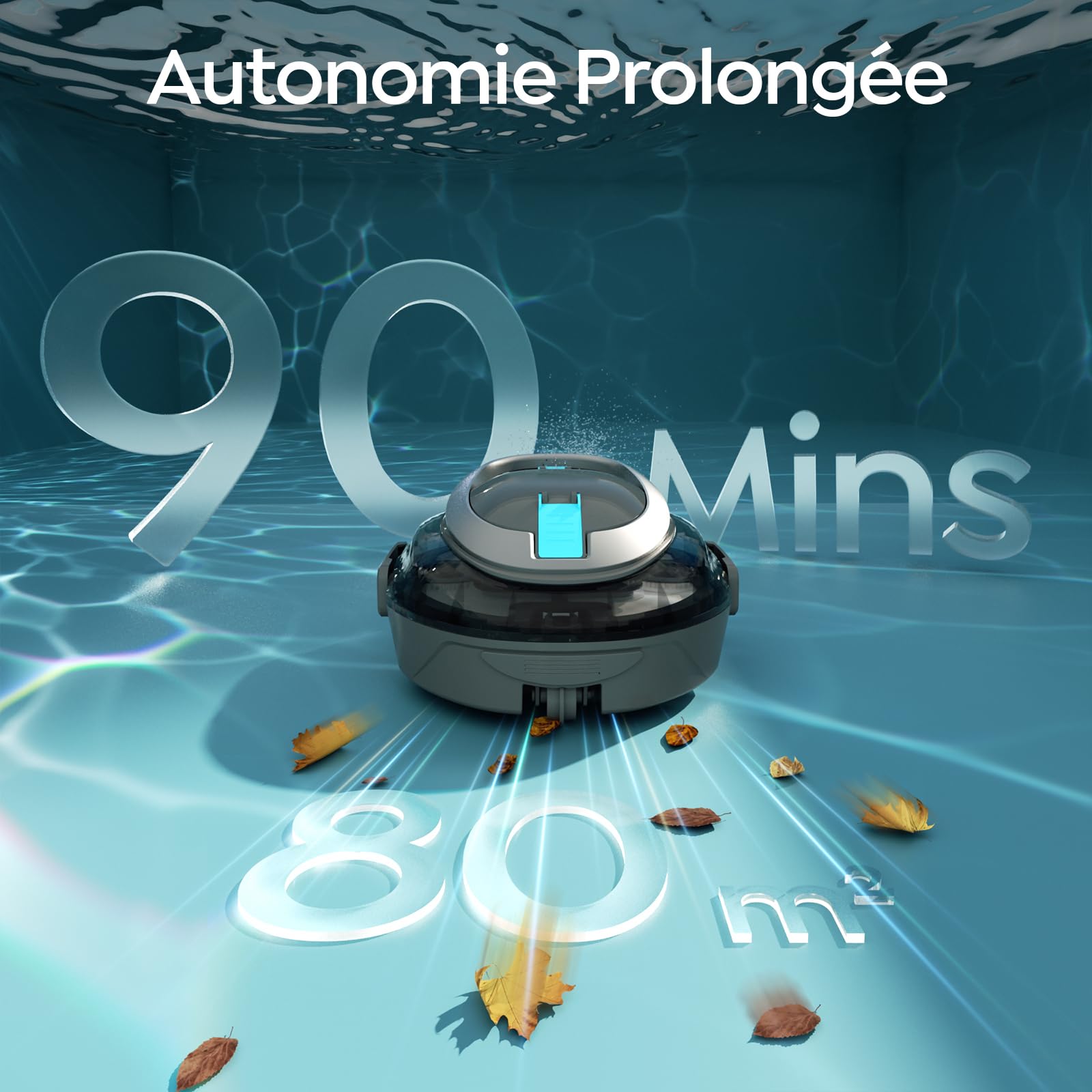 S2 Robot Piscine, Aspirateur sans Fil Rechargeable, Filtration Double, Double Moteur, 90min Fonctionnement, 2,5H Charge Rapide, Stationnement Auto, pour Piscines à Fond Plat jusqu'à 80m²,Gris