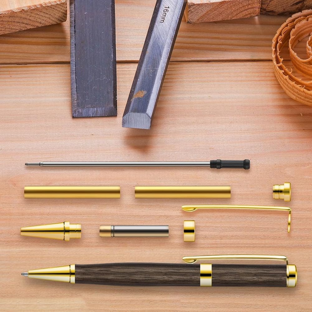 Ensemble de Stylos Slim de 7 mm avec Recharges - Kit de Stylo Rotatif en Bois pour Tourner le Tour à Bois, Fournitures pour Bricolage - Cuivre - Amis Enseignant Étudiant D