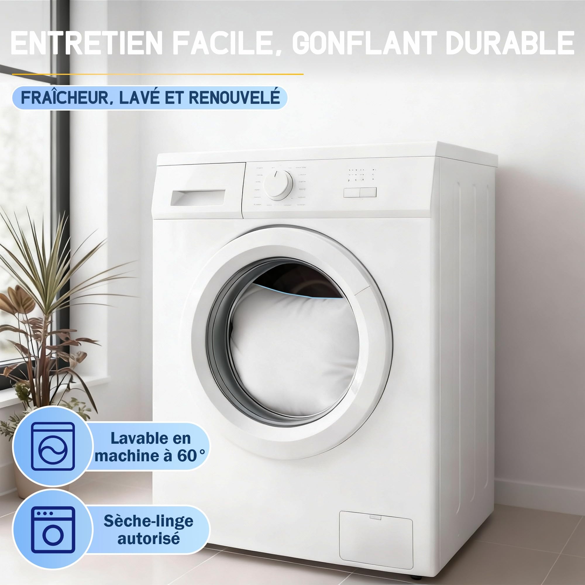 Oreiller 60x60 Duvet Luxe Plume - Oreiller 60x60 cm en Duvet et Plumes de Qualité Hôtelière - Confort Oreillers de Sommeil en Plume 3 Chambres Certifié Oeko-Tex-Dormez comme sur des Nuages