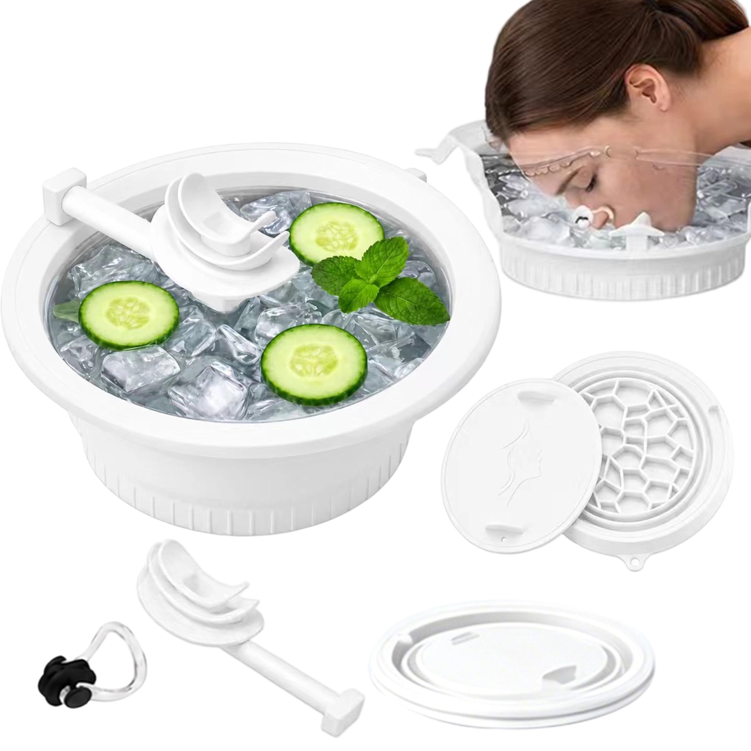 Collapsible Silicone Face Ice Bath Bowl with Breathing Tube and Ice Tray