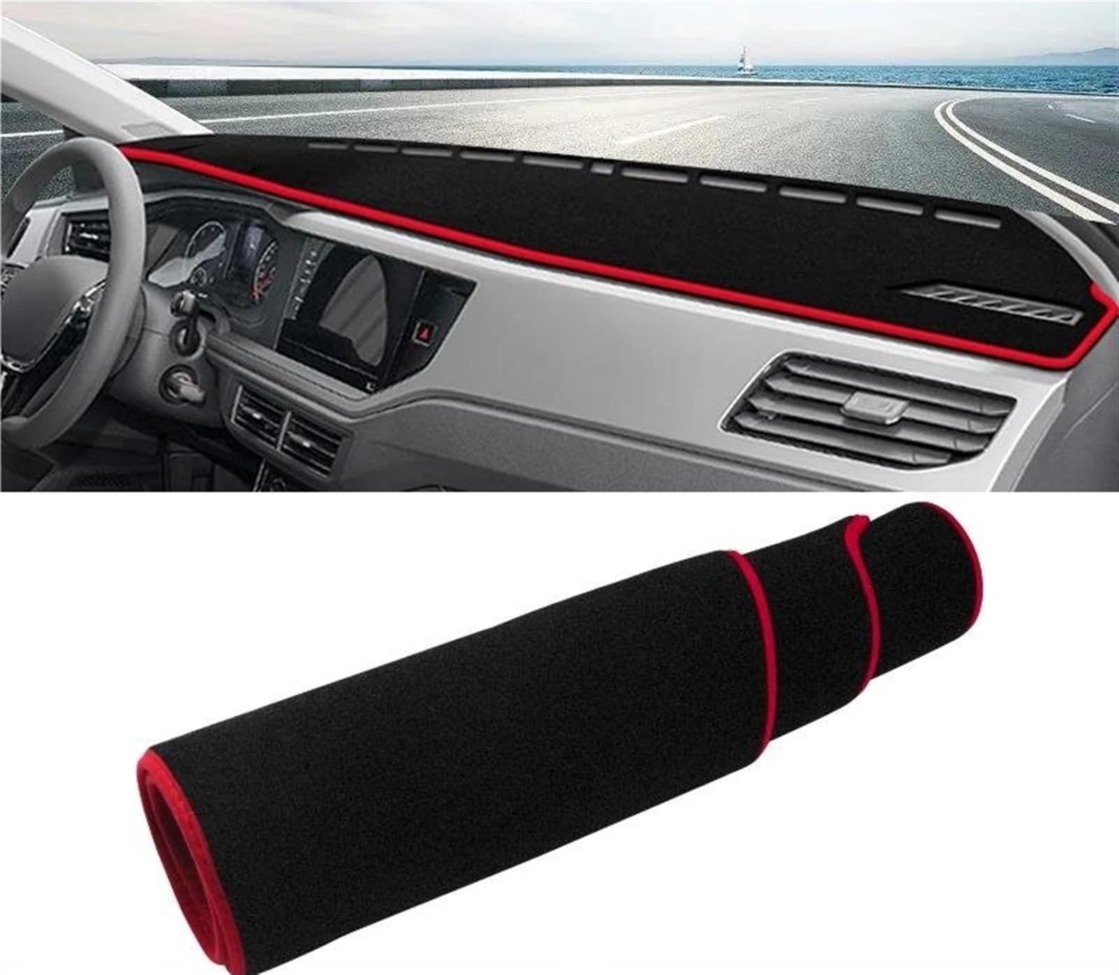 Copri Cruscotto Copertura Per Cruscotto Auto Per VW Per Polo AW AW1 MK6 2017 2018 2019 2020 2021 2022 Tappetino Parasole Per Cruscotto Coperture Cruscotto(A Red Side LHD)
