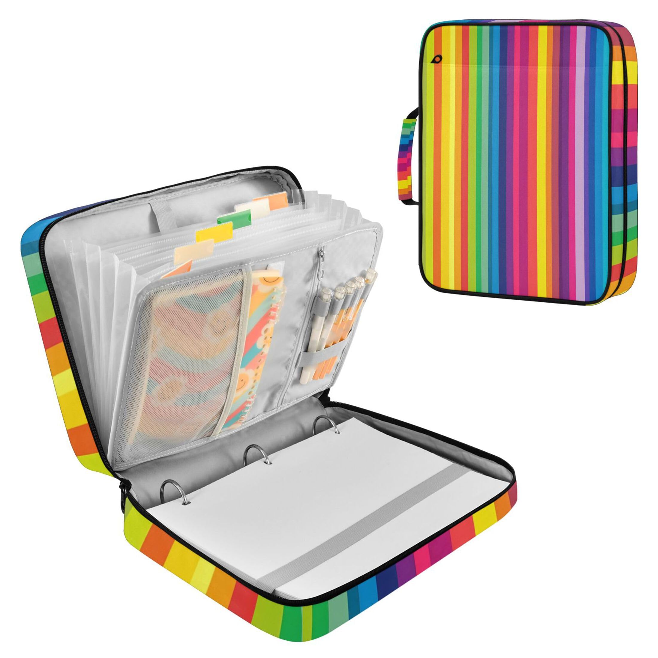 Sevdomey Rainbow Striped Waterproof Expanding File Folder, Accordion Document Organizer with Zipper & Sticky Labels, Large Capacity A4/Letter Size for Office Home