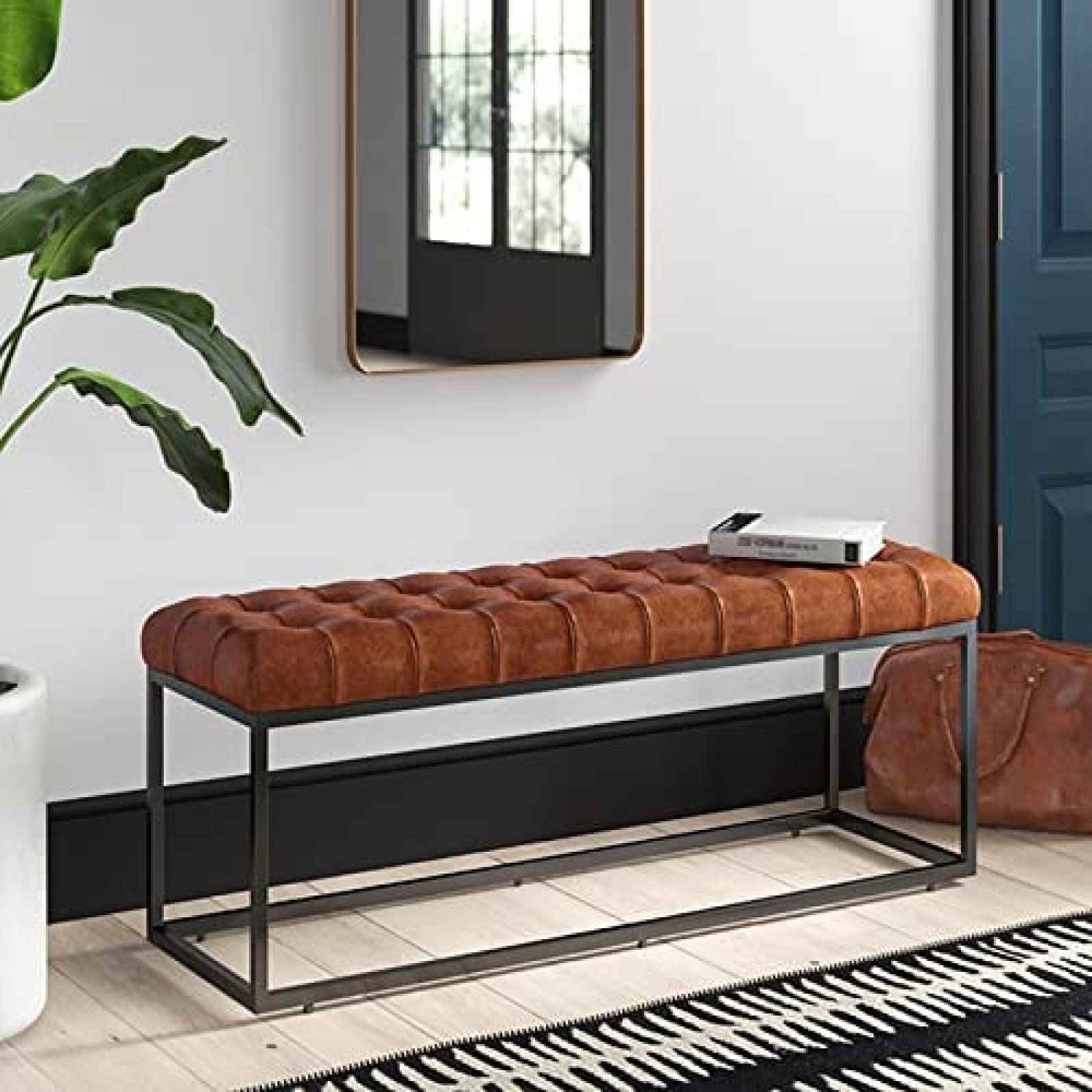 Amazon.com: UWYTGF Metal Entrance Bench, Faux Leather Shoe