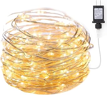 Minetom Fairy Lights Plug in, 33Ft 100 LEDs Waterproof Silver Wire Firefly Light, Adaptor Included, Starry String Lights for Wedding Patio Indoor Outdoor Christmas Decorations, Warm White