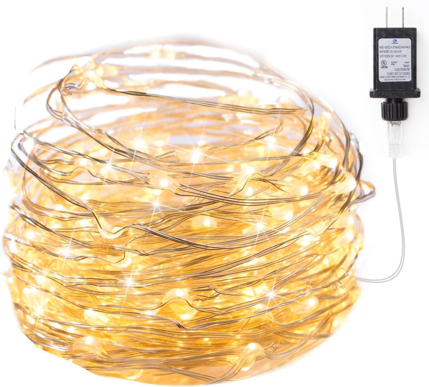 Minetom Fairy Lights Plug in 33Ft 100 LEDs Waterproof Silver Wire Firefly Lights Adaptor Included Starry String Lights