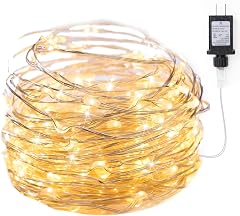 Minetom Fairy Lights Plug in 33Ft 100 LEDs Waterproof Silver Wire Firefly Lights Adaptor Included Starry String Lights