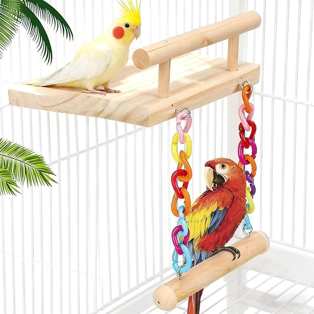 Foto 6 de 7 de QingWing Perchas de Madera Natural para Loros, Columpio para Periquitos
