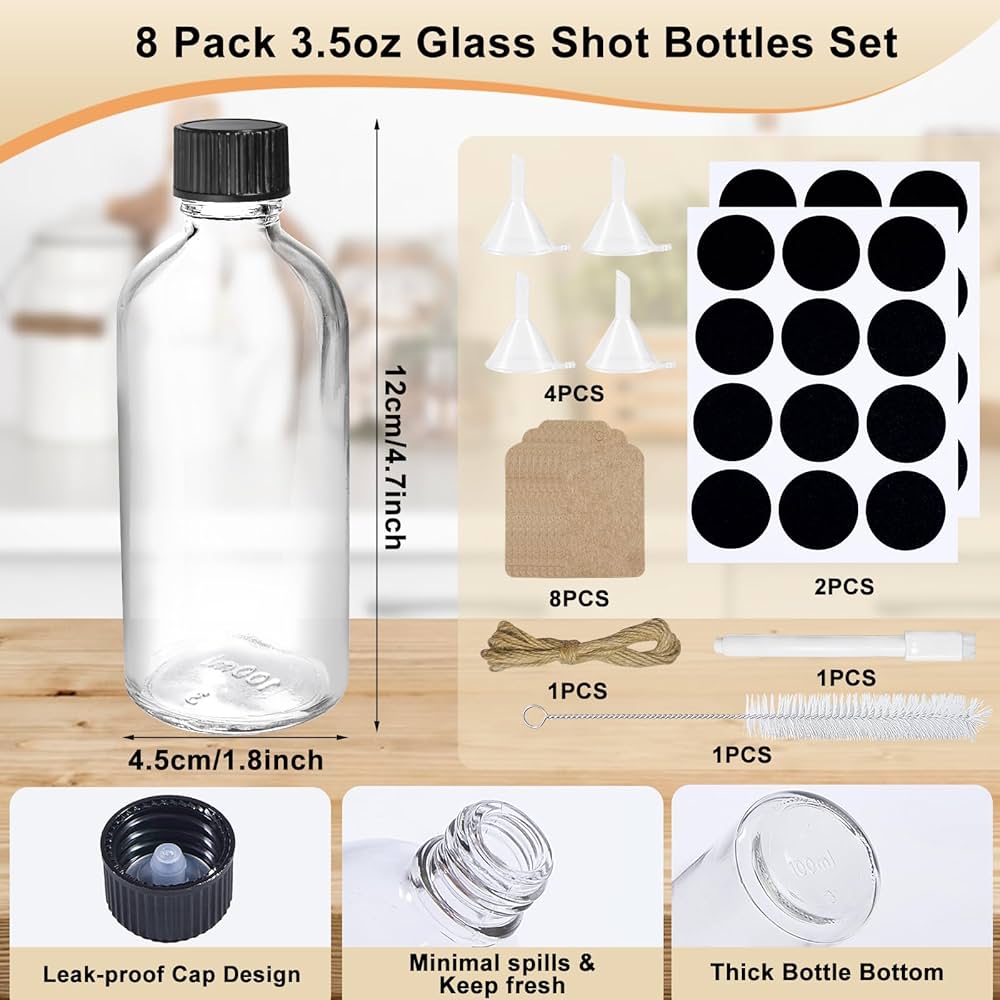 12 Bottigliette Di Vetro Da 60 Ml Con Coperchio | Kit Con Etichette E Spazzola | Per Liquori, Spezie, Succo E Viaggi - 4