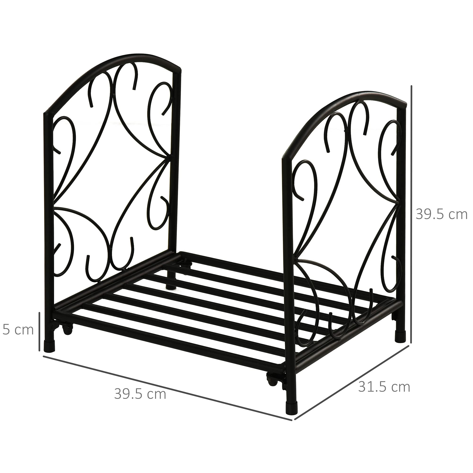 Outsunny Portalegna per Camino da Interno ed Esterno in Metallo con Base Rialzata per 50kg di Legna, 39.5x31.5x39.5cm, Nero